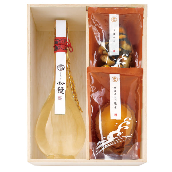 純米大吟醸酒 心饌 600ml 木箱入り 純米大吟醸酒 扇心饌｜冷蔵商品｜イセヒカリ使用のお酒と参宮あわびの