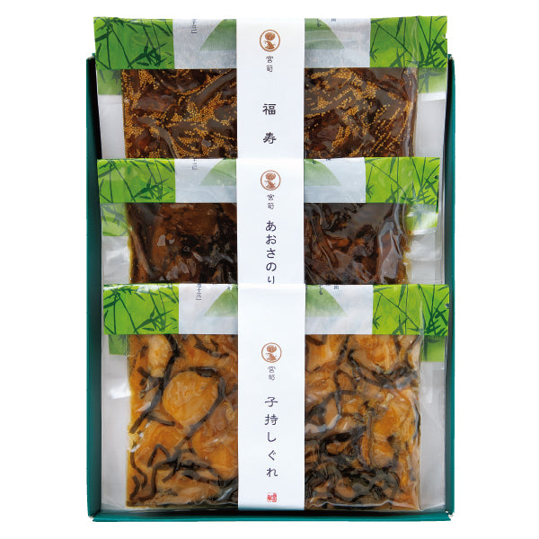 珍味三種（ちんみさんしゅ）｜子持しぐれ・福寿・あおさのり椎茸の宮笥