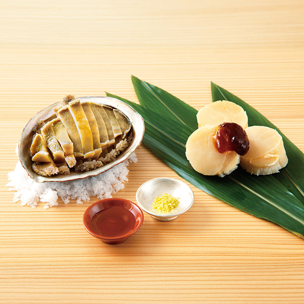 参宮蒸しあわび 潮｜冷凍食品｜国産鮑と北海道産大ぶり帆立貝柱の